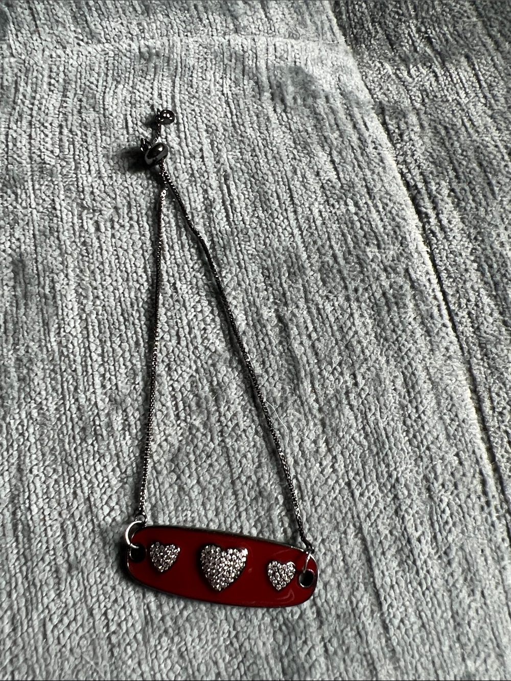 Silver-Tone Red Heart Plate Bracelet with Crystal Hearts